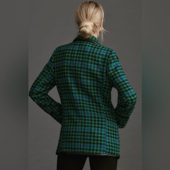 Anthropologie Avec Les Filles Houndstooth Leather Trim Blazer XL - Picture 4 of 13